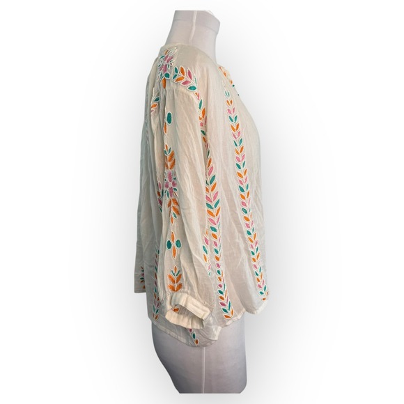 Antik Batik Minko Blouse Beading‎ Flower Embroidery Button Down XS - Picture 2 of 6